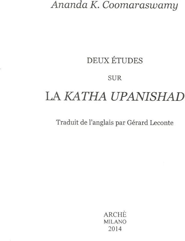 Deux études sur la Katha Upanishad