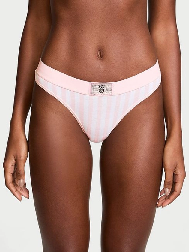 Pretty Blossom Pink Stripe Thong Logo Shine Patch Knickers | Victoria's Secret United Kingdom