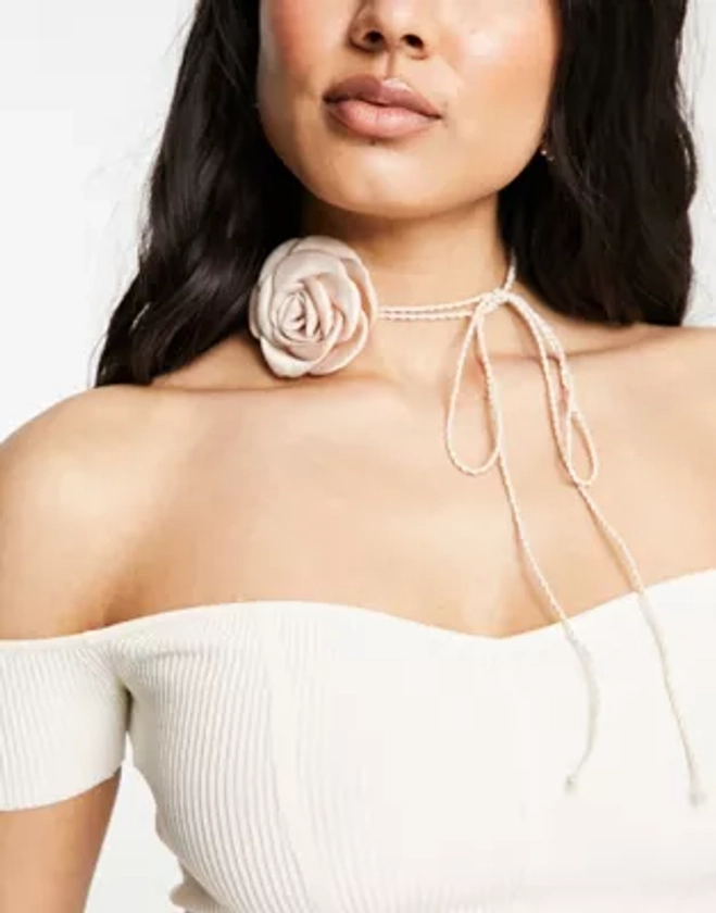 Reclaimed Vintage flower corsage choker necklace in blush pink | ASOS