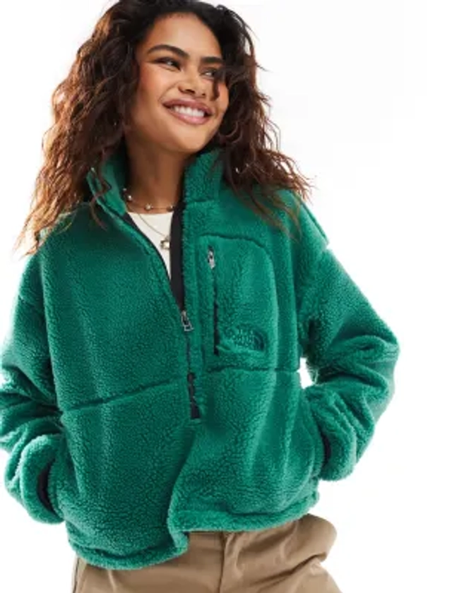 The North Face Extreme borg quarter zip logo pocket fleece in green | ASOS