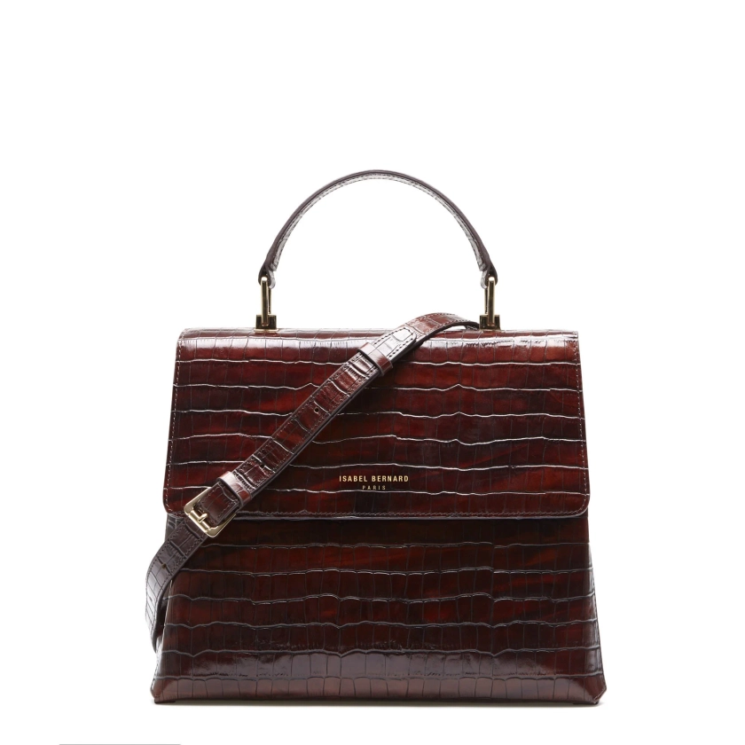Femme Forte Gisel croco brown calfskin leather handbag