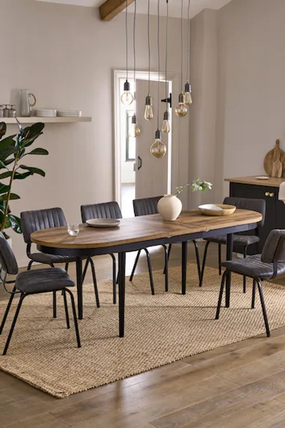 Dark Natural Bronx Oak Effect 6 to 8 Seater Extending Pill Shape Dining Table