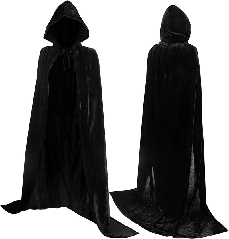 Witch Cape, Halloween Hooded Cloak Cape Costume Women Long Hooded Cloak Velvet Cloak, Adult Halloween Tunic Hoodies Robe Cosplay Capes (Included 1 Pc Witch Cape, 59 Inches, Black)