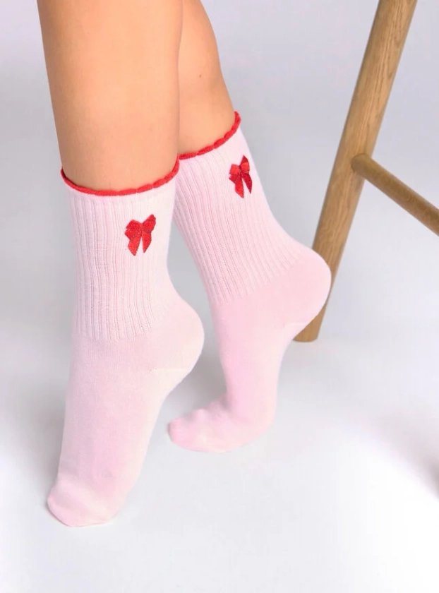 Bow Embroidered Cotton Ankle Socks | Boux Avenue