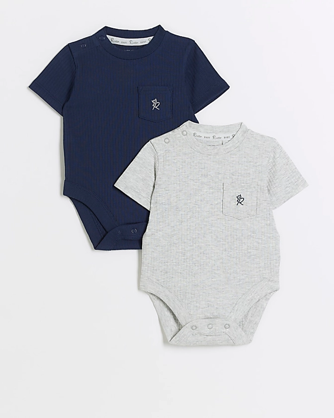 Baby boys navy ribbed bodysuits 2 pack | River Island