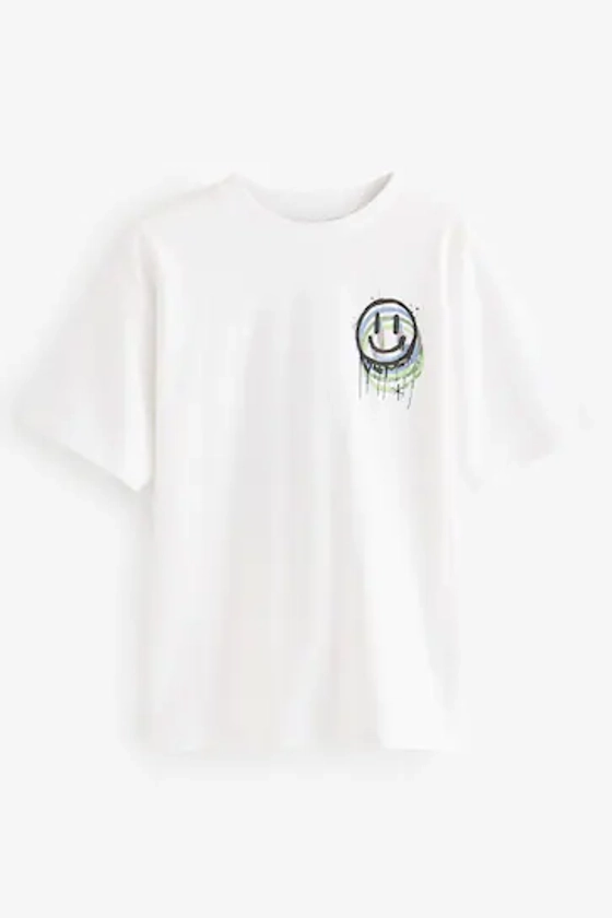 White Smile Back Print Relaxed Fit Short Sleeve Graphic T-Shirt (3-16yrs)