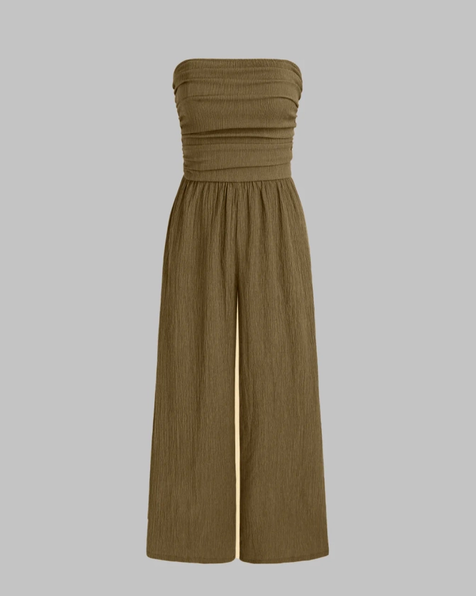 Wide Leg Solid Tube Jumpsuit In Olive Green