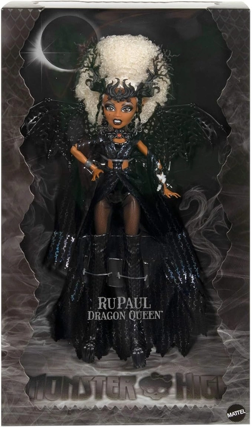 Monster High RuPaul Doll, Dragon Queen Collectible EU Version with Glimmering Black Gown, Knee-High Boots, Wings and Premium Packaging : Amazon.co.uk: Outlet