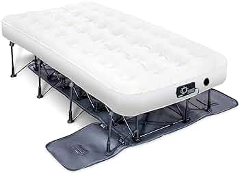 Ivation EZ-Bed (Twin) Air Mattress with Frame & Rolling Case, Self Inflatable, Blow Up Bed Auto Shut-Off, Comfortable Surface AirBed, Best for Guest, Travel, Vacation, Camping