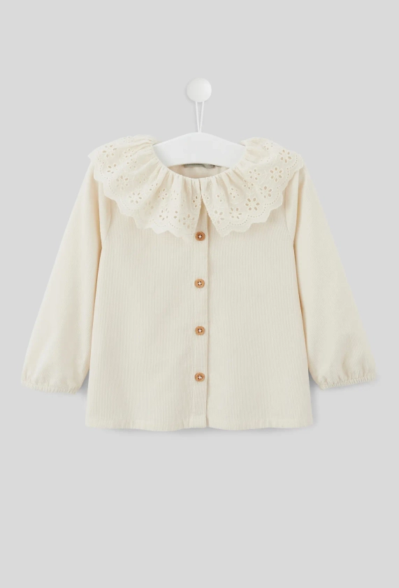 Blouse manches longues unie col fantaisie BEIGE CLAIR pour bébé BOUT'CHOU