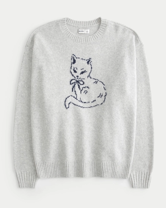 Women's Hollister Comfy Cloud Kitten Graphic Crew Sweater | Women's Tops | HollisterCo.com