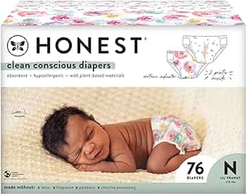 The Honest Company Clean Conscious Diapers | Plant-Based, Sustainable | Rose Blossom + Tutu Cute | Club Box, Size Newborn, 76 Count
