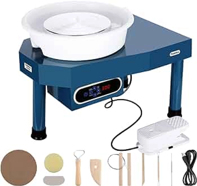 Huanyu Pottery Wheel Ceramic Machine 30CM with Foot Pedal & LCD Screen, Electric Pottery Machine with Detachable Basin for Pottery Studio/Home DIY/Pottery School Christmas Gift (110V for Adults)