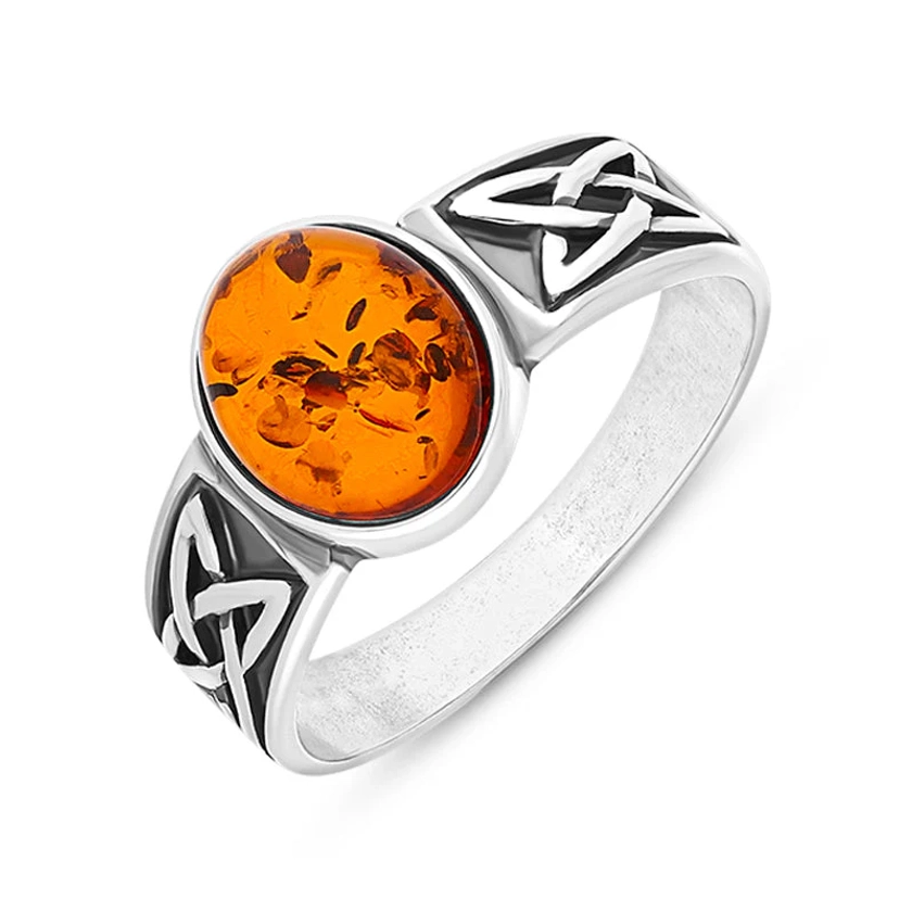 Sterling Silver Amber Celtic Band Ring R830 | Contemporary Designer Jewellery