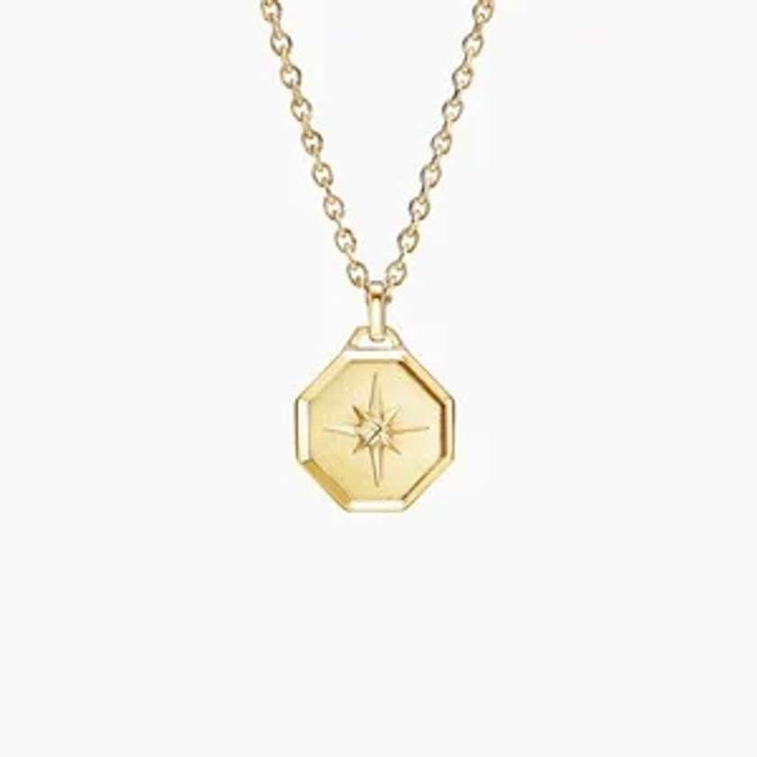 14K Yellow Gold Homme Compass Tag Necklace