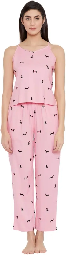 Buy Clovia Women's Cotton Dog Print Top & Pyjama Set (LS0510P22_Pink_S) at Amazon.in