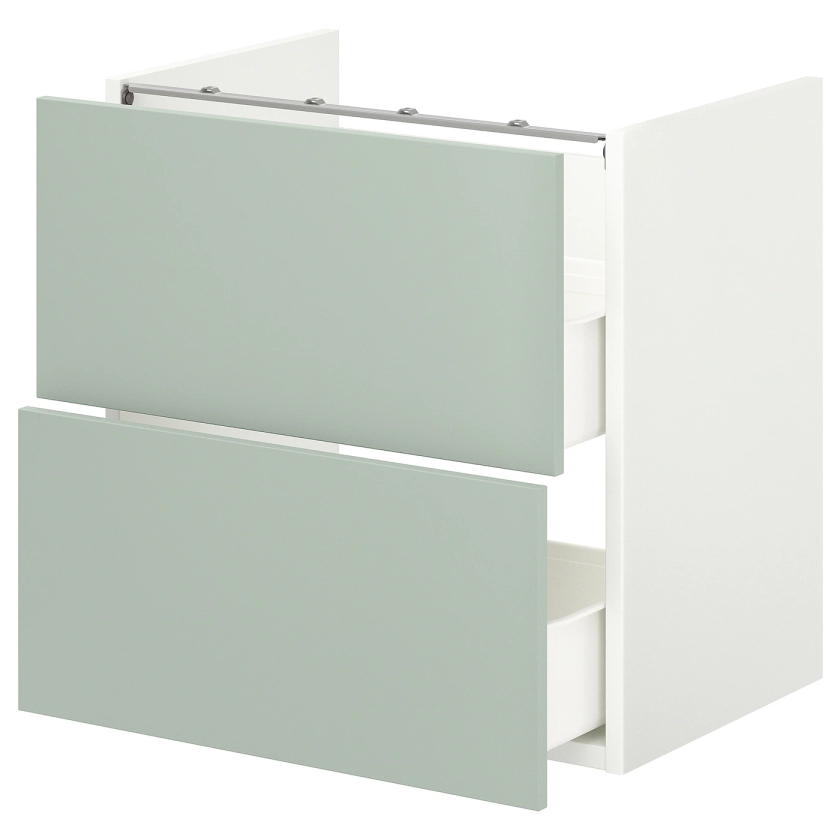 ENHET Armari/lavabo, 2 calaixos - blanc/gris-verd clar 60x42x60 cm