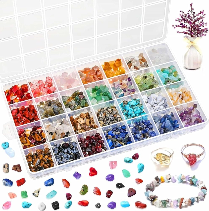Amazon.com: selizo Crystal Beads for Ring Making, 28 Colors Chips and Gemstone Beads, Ring Making Kit with Plastic Box for Jewelry, Bracelets, Earring Making Supplies