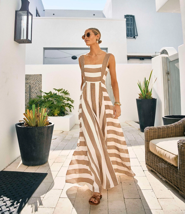 Antonio Melani x M.G. Style Jenny Stripe Square Neckline Linen Blend Maxi Dress | Dillard's