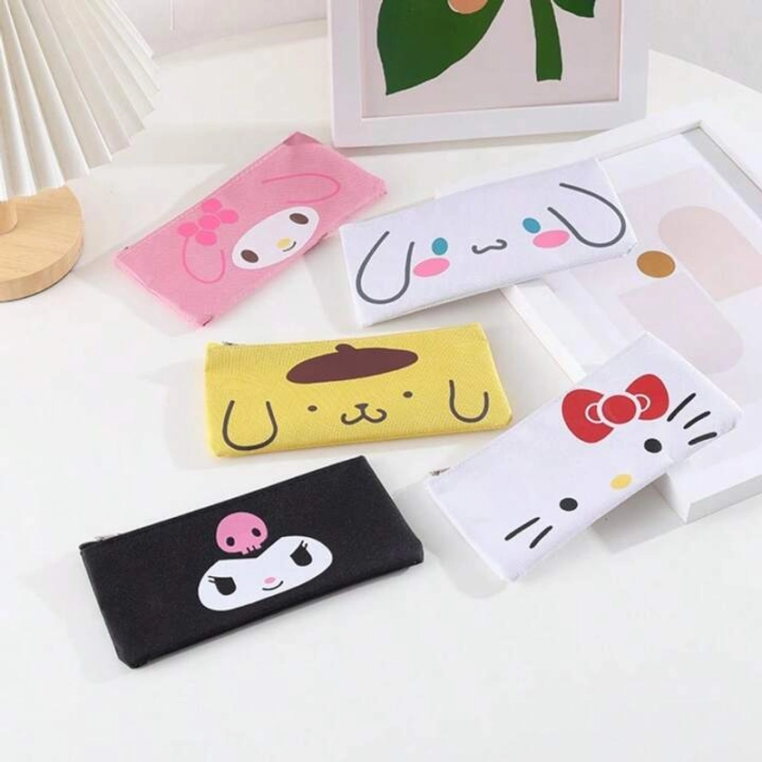 1 pieza Estuche para lápices de dibujos animados HelloKitty Melody Pompom Purin, bolsa de papelería con cremallera animada, organizador portátil simple para viajes