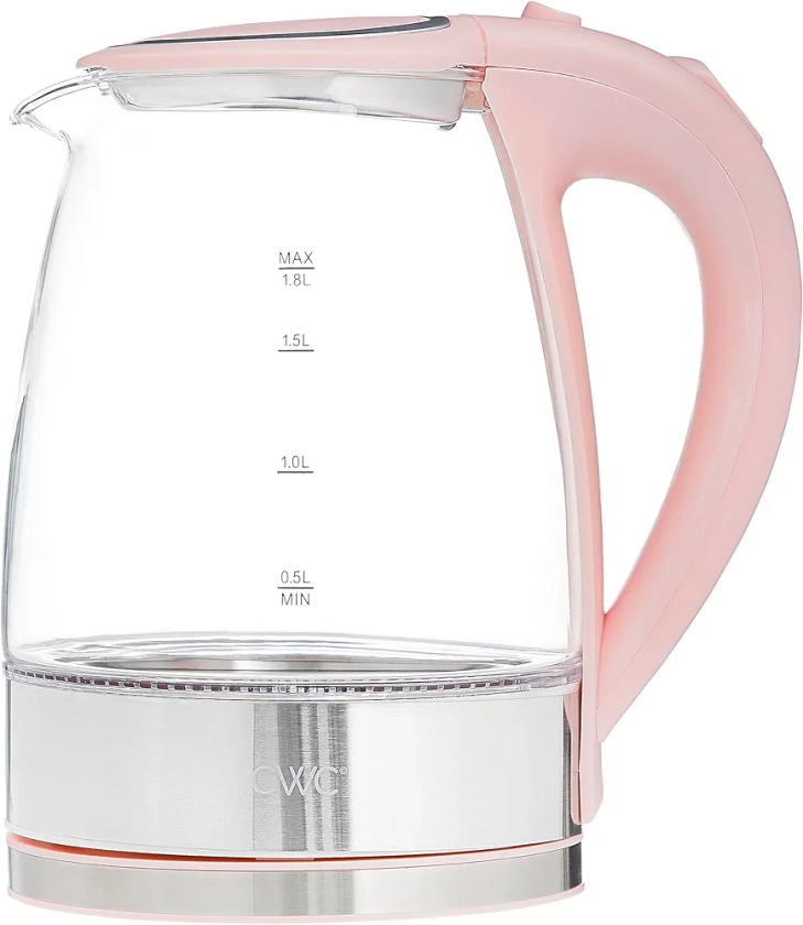 COOK WITH COLOR Glass Electric Kettle 1.8L - Rapid Boil, Sleek Design, and Safety Features - Great for Quick and Easy, Blush