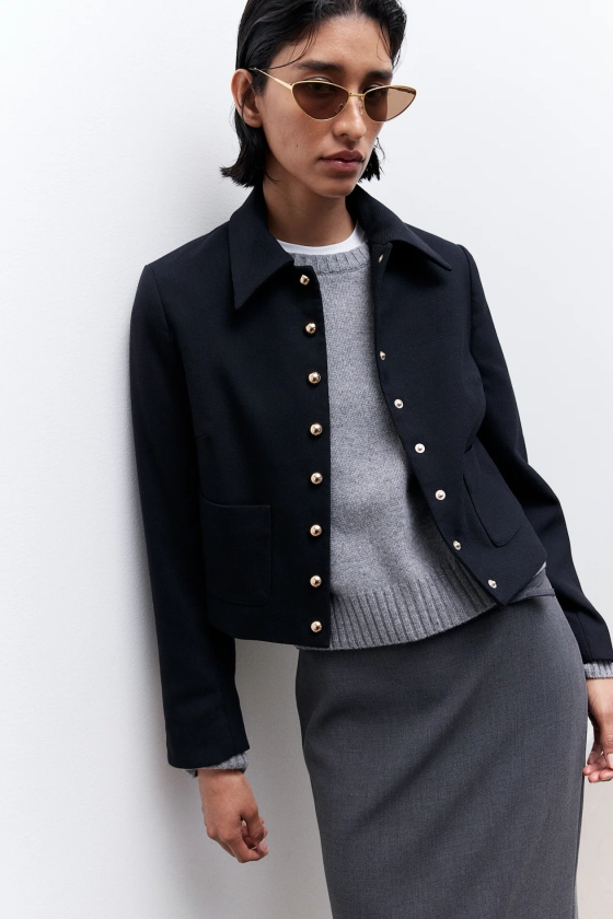 Twill jacket - Long sleeve - Regular length - Navy blue - Ladies | H&M GB