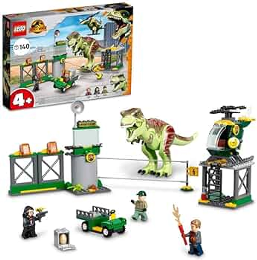 LEGO Jurassic World T. rex Dinosaur Breakout Toy 76944, Dino Toys for Preschool Kids, Boys and Girls Aged 4 Plus, with Airport, Helicopter and Buggy Car