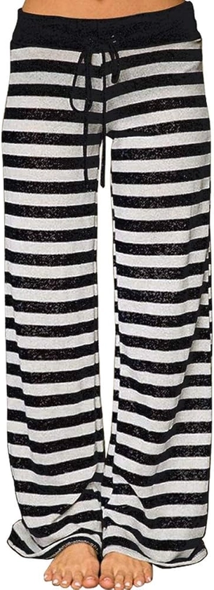 iniber Women's Floral Wide Leg Pajama Pants Casual Yoga Palazzo Drawstring Loose Trousers : Amazon.co.uk: Fashion