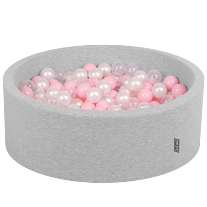 KiddyMoon Baby Foam Ball Pit with Balls 7cm / 2.75in Certified made in EU, Light Grey: Light Pink/ Pearl/ Transparent