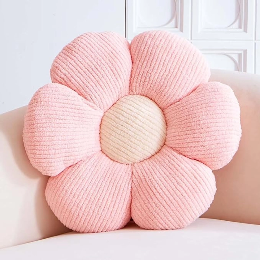 Flower Pillow, Pink Flower Decorative Throw Pillows for Bed Couch, Cute Flower Shaped Plush Aesthetic Pillow, Soft 14.9" Daisy Pillow Floor Pillow Seat Cushion