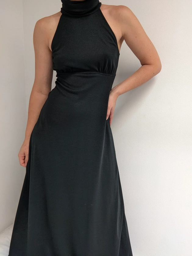 Vintage Onyx High-Neck Evening Dress