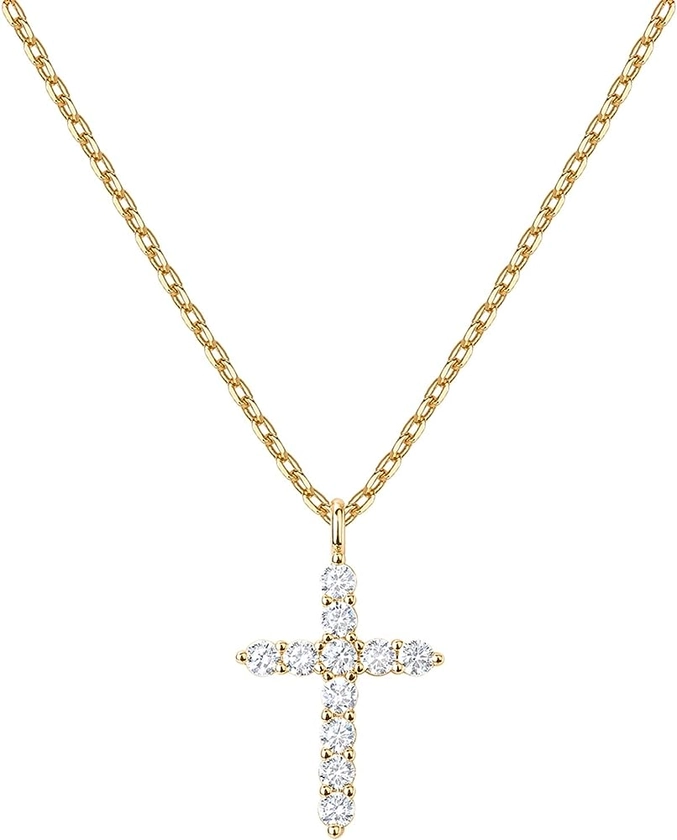 PAVOI 14K Gold Plated Cubic Zirconia Cross Necklace for Women | Cross Faith Pendant Necklaces