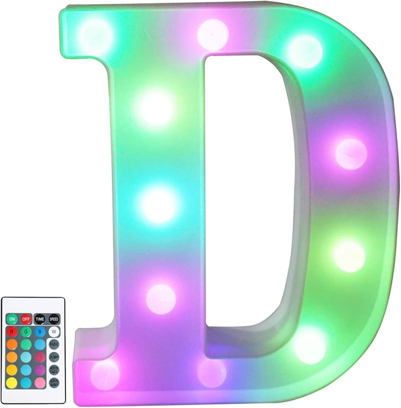 Pooqla Colorful LED Marquee Letter Lights with Remote – Light Up Marquee Signs – Party Bar Letters with Lights Decorations for The Home - Multicolor D