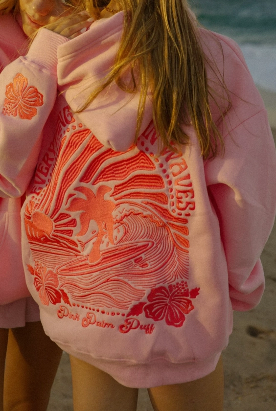 "Everything Comes in Waves" Hoodie in Pink