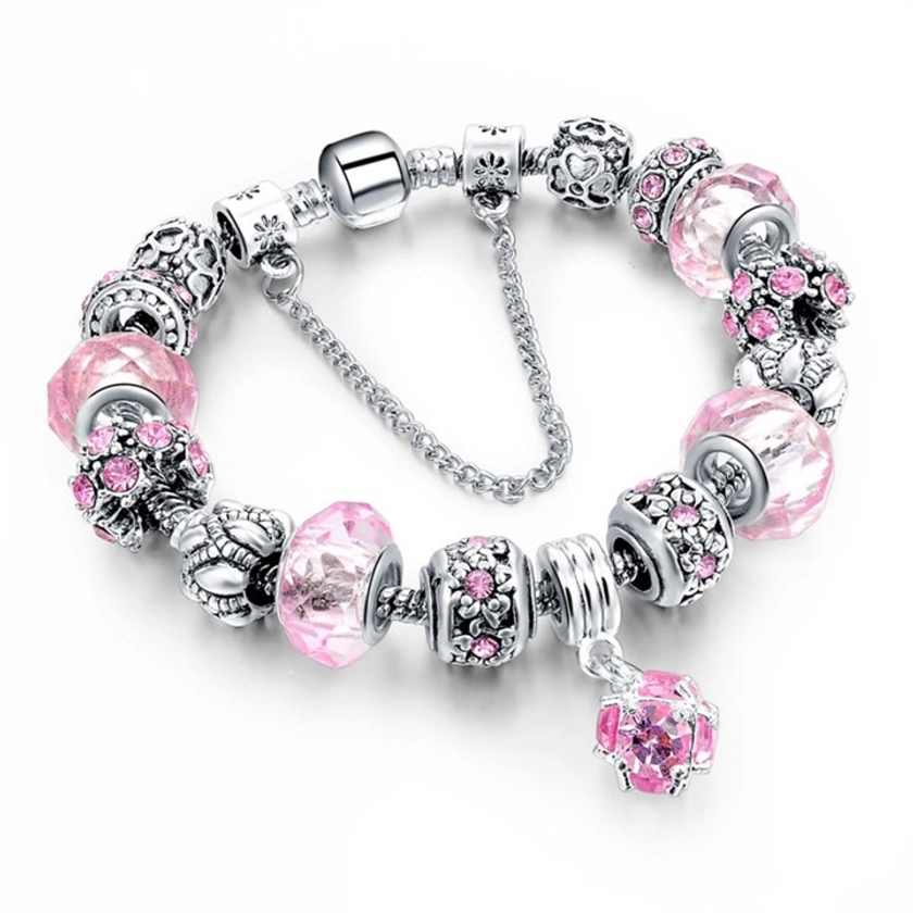 1pc Pink Crystal Pendant Beaded Bracelet