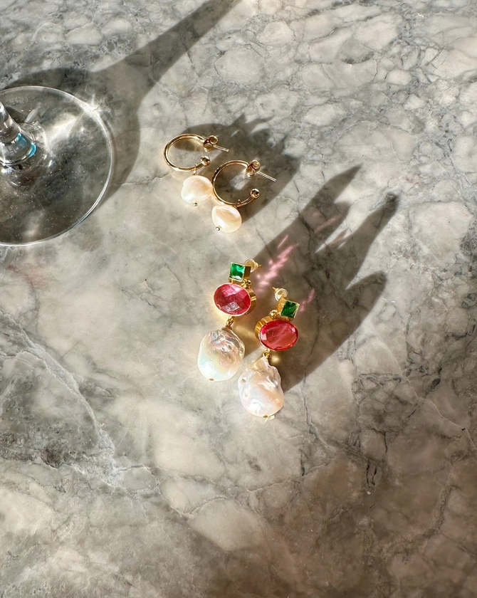 Quartz, Chalcedony & Baroque Pear Earrings — Mon Ete Studio | Colorful Beaded Jewelry with Freshwater Pearls and Gemstones