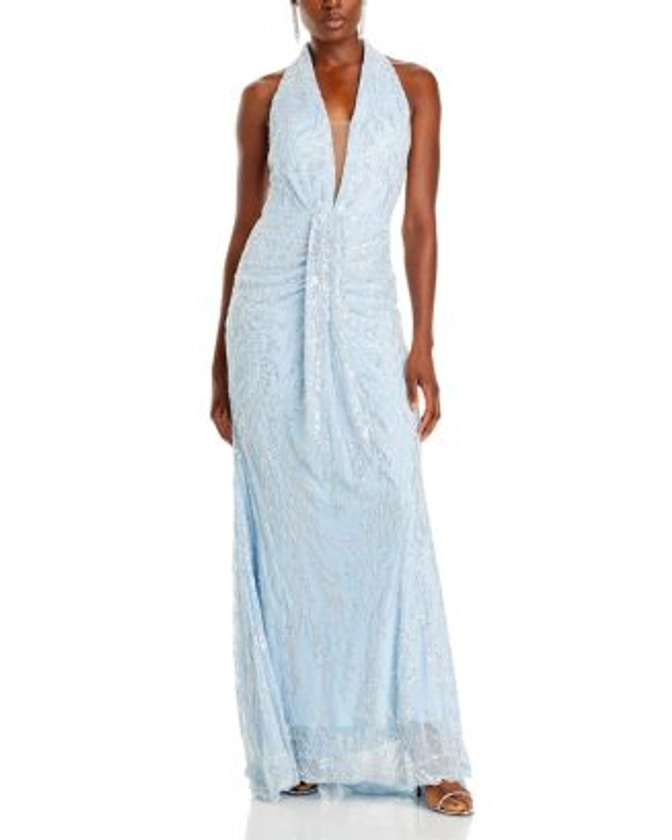 AQUA Embellished Plunging V Neck Gown - Exclusive | Bloomingdale's Women Dresses Evening & Formal Gowns