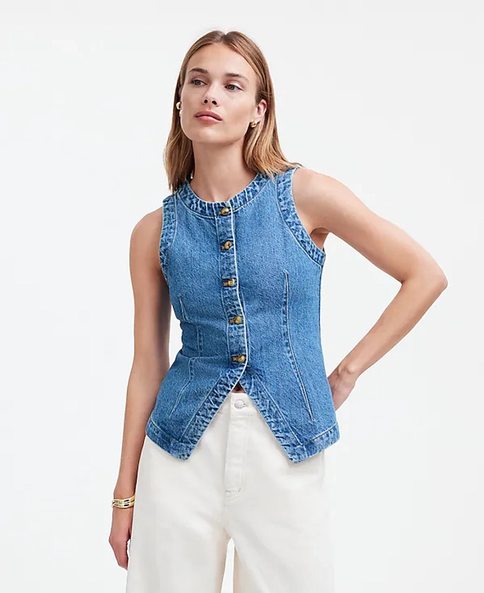 Denim Crewneck Vest in Java Wash | Madewell