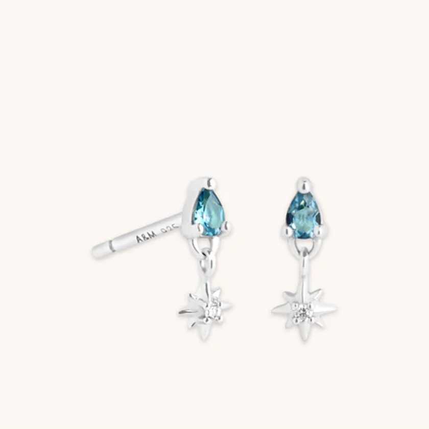 Blue Topaz Star Charm Studs in Silver