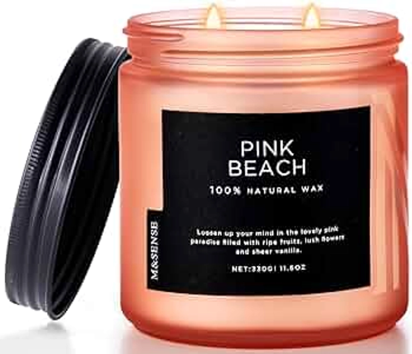 M&SENSE Pink Beach Jar Candle, 11.6oz Pineapple & Coconut Scented Natural Soy Candles for Home Scented, 70 Hour Burn Time, Home Decor Gift for Women, Friends, Family, Colleagues, Couples