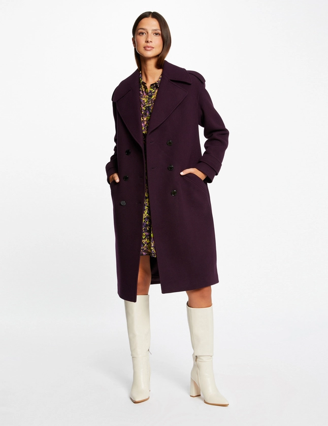 Manteau long droit double boutonnage violet fonce femme | Morgan