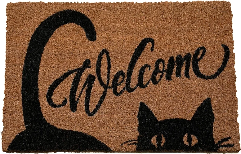 ED Black Cat Door Mat Non-Slip Natural Coir Indoor & Outdoor Welcome Mat 60 x 40cm