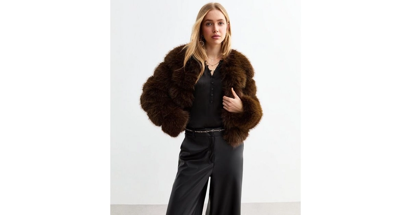 Brown Faux Fur Crop Coat | New Look