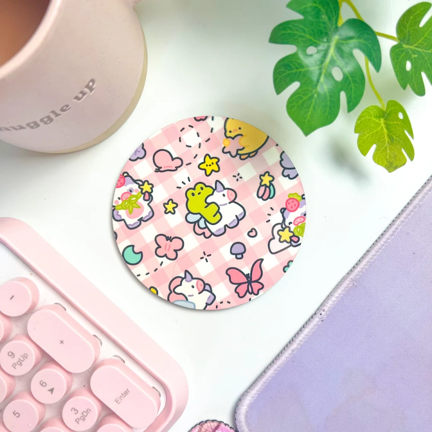 Kawaii Animals Drinks Coaster / Fairy Frog Bear Cow Tableware / Cute Mug Mat / Aesthetic Desk Decor / Pastel Pink Japan / Cozy Drink Gift - Etsy UK