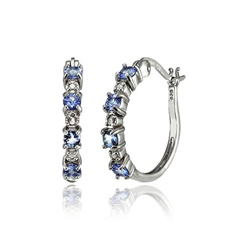 Sterling Silver Tanzanite 20mm Round Hoop Earrings