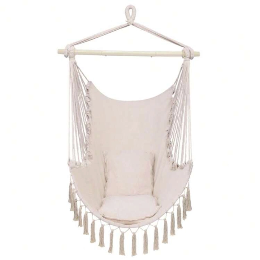 Pillow Tassel Hanging Chair In Beige