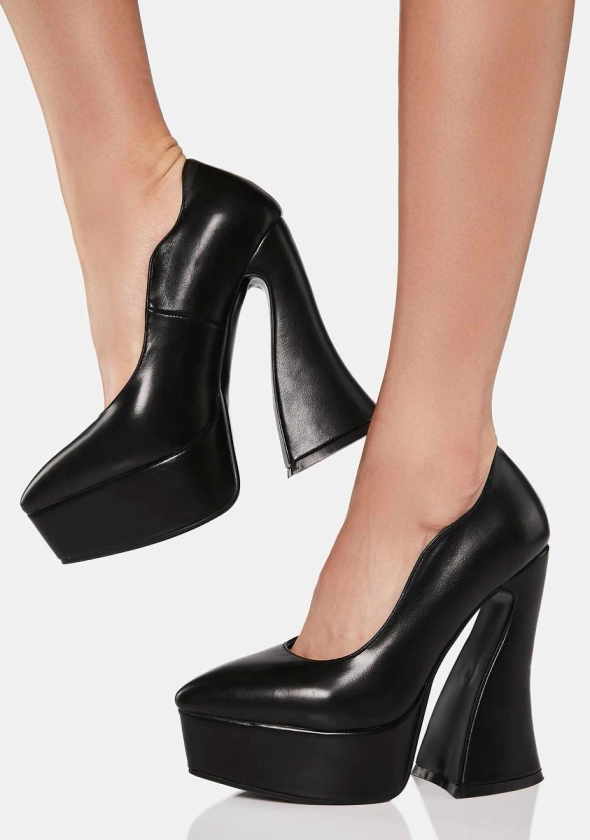 Lamoda Vegan Leather Pointed Toe Platform Heels - Black