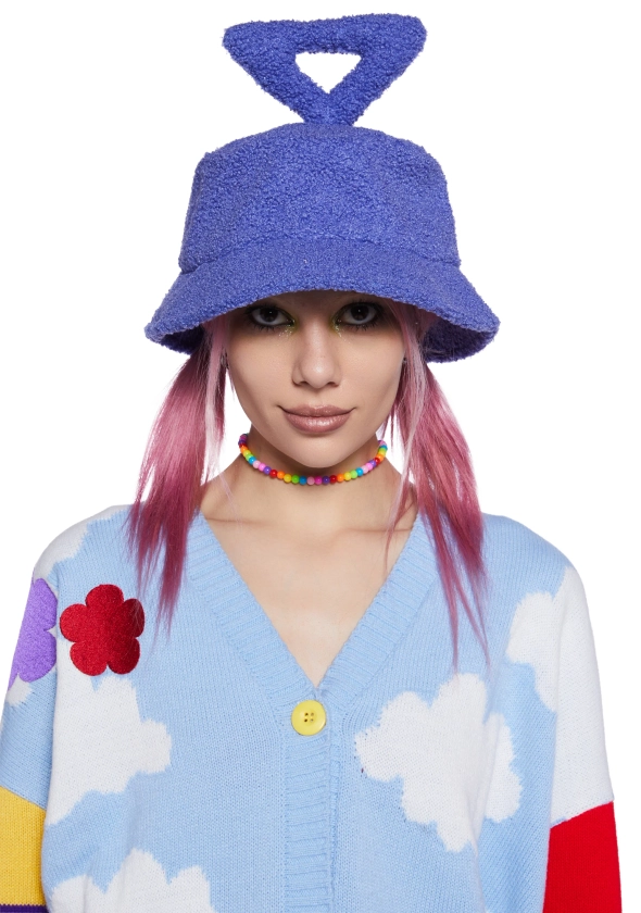 Dolls Kill x Teletubbies Fuzzy Sherpa Tinky-Winky Bucket Hat 90s - Purple