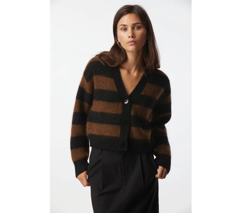 Serina Stripe Cardigan - Black/Brown