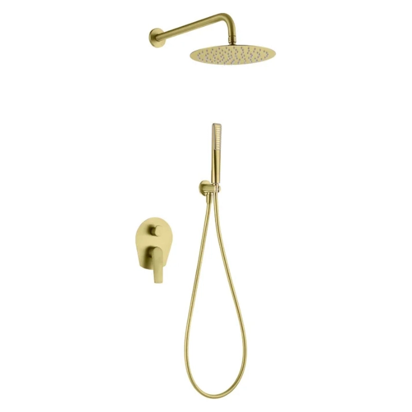 Set incasso doccia con deviatore e doccino con soffione a parete in acciaio inox 304 oro spazzolato - Poet
